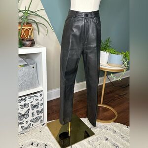 Vintage 90s Maglia Black Leather Pants High-Waisted Straight-Leg USA Made Sz 8